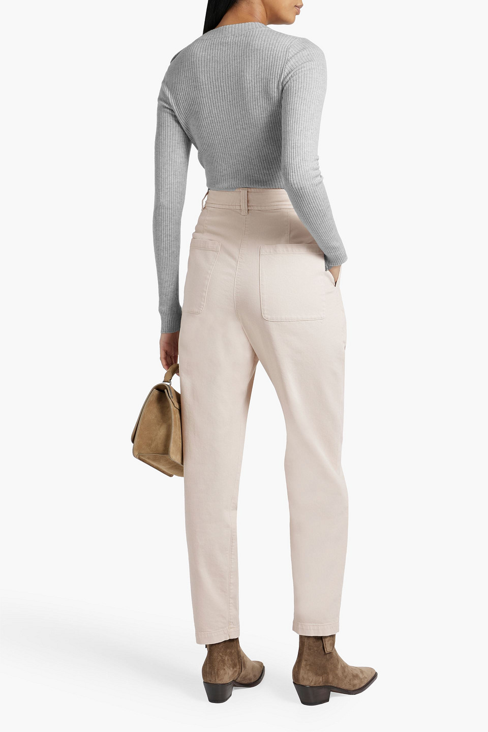 Shop Brunello Cucinelli Bead-embellished Ribbed Cashmere Sweater In Light Gray