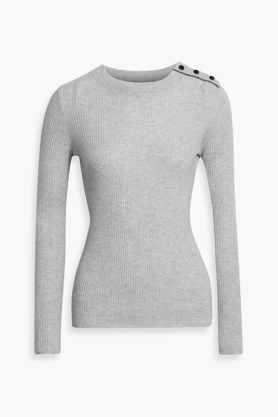 Brunello Cucinelli Ribbed Bead-embellished Cashmere Sweater In Light Gray