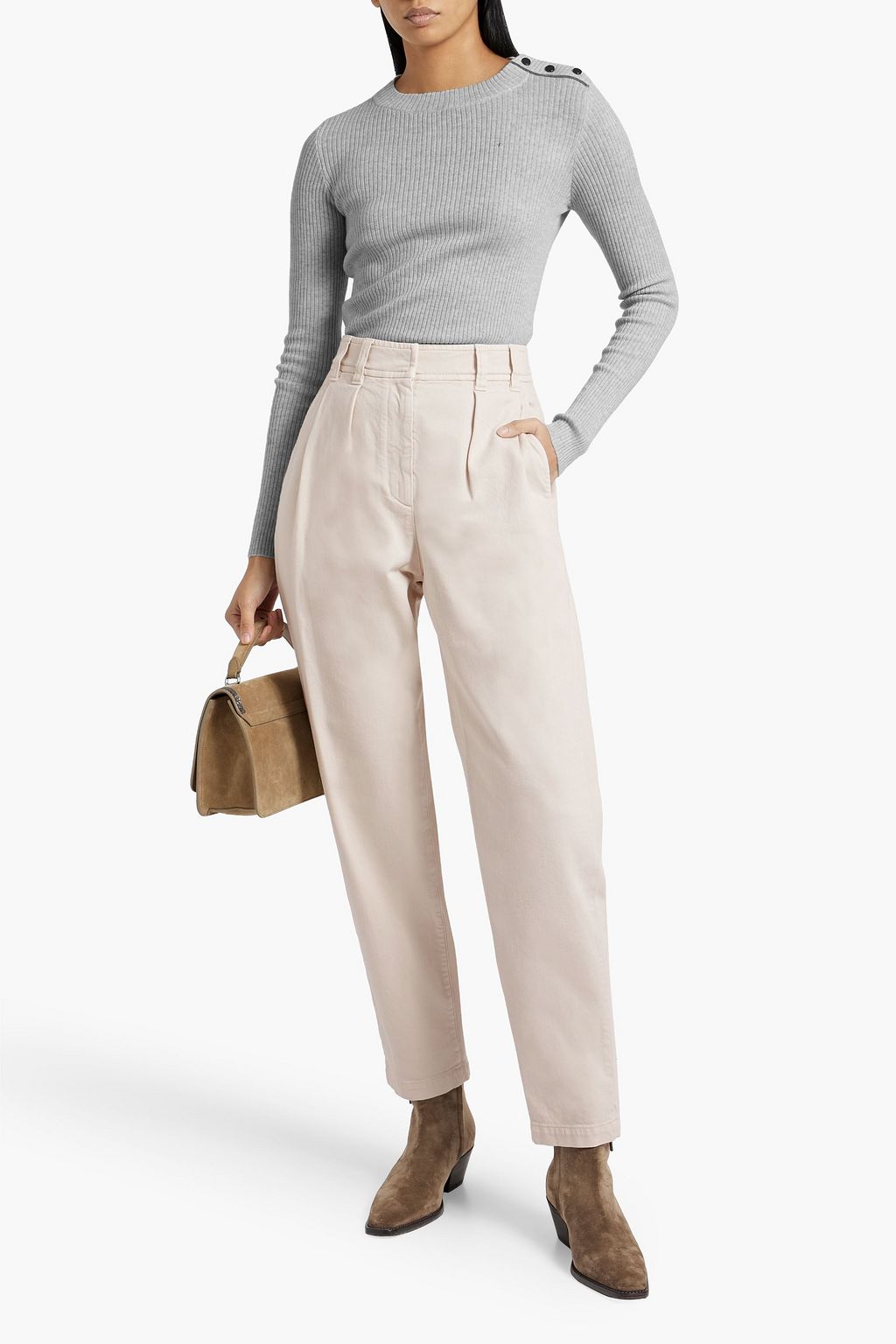 BRUNELLO CUCINELLI Bead-embellished ribbed cashmere sweater