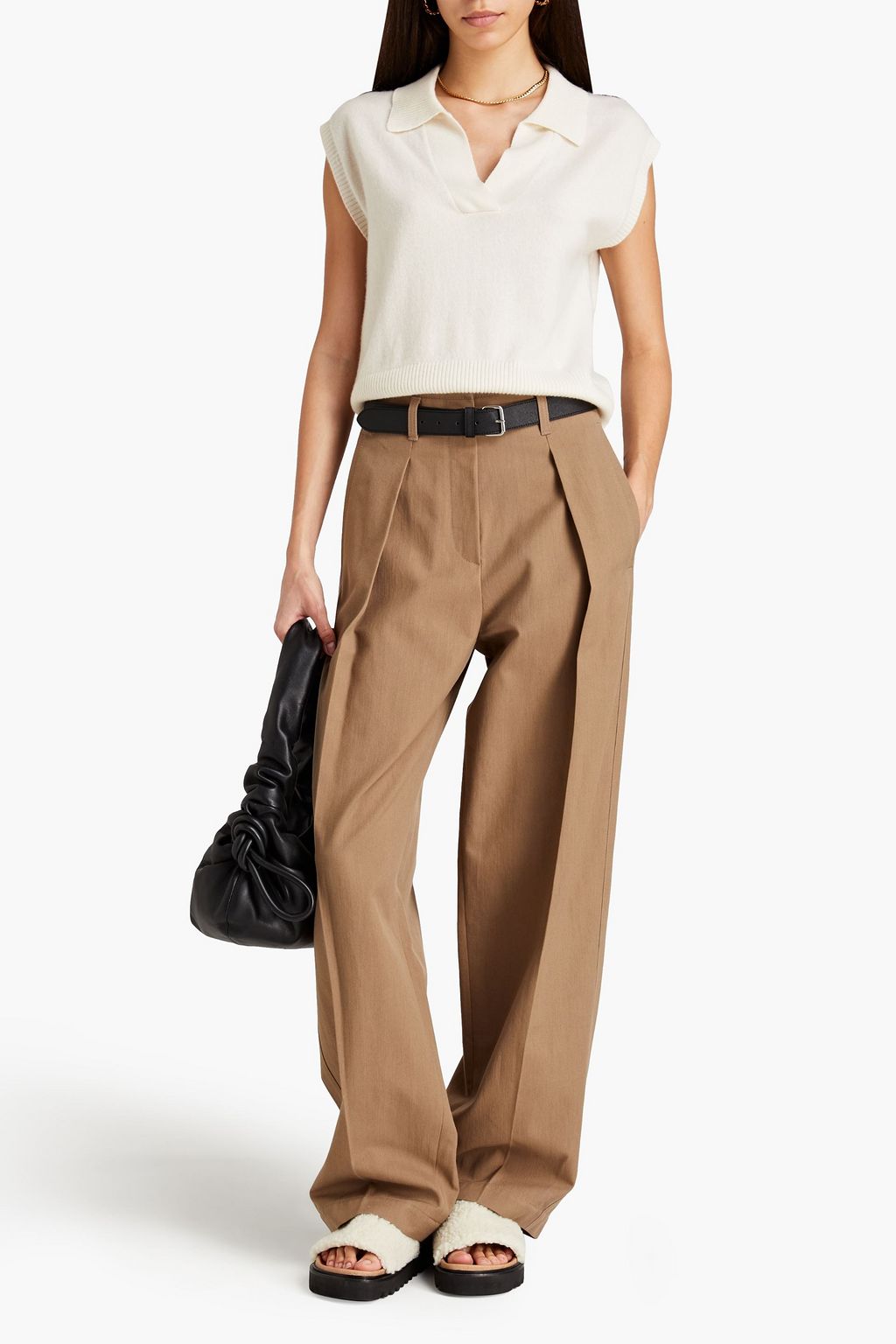 BRUNELLO CUCINELLI Pleated wool and cotton-blend twill wide-leg pants