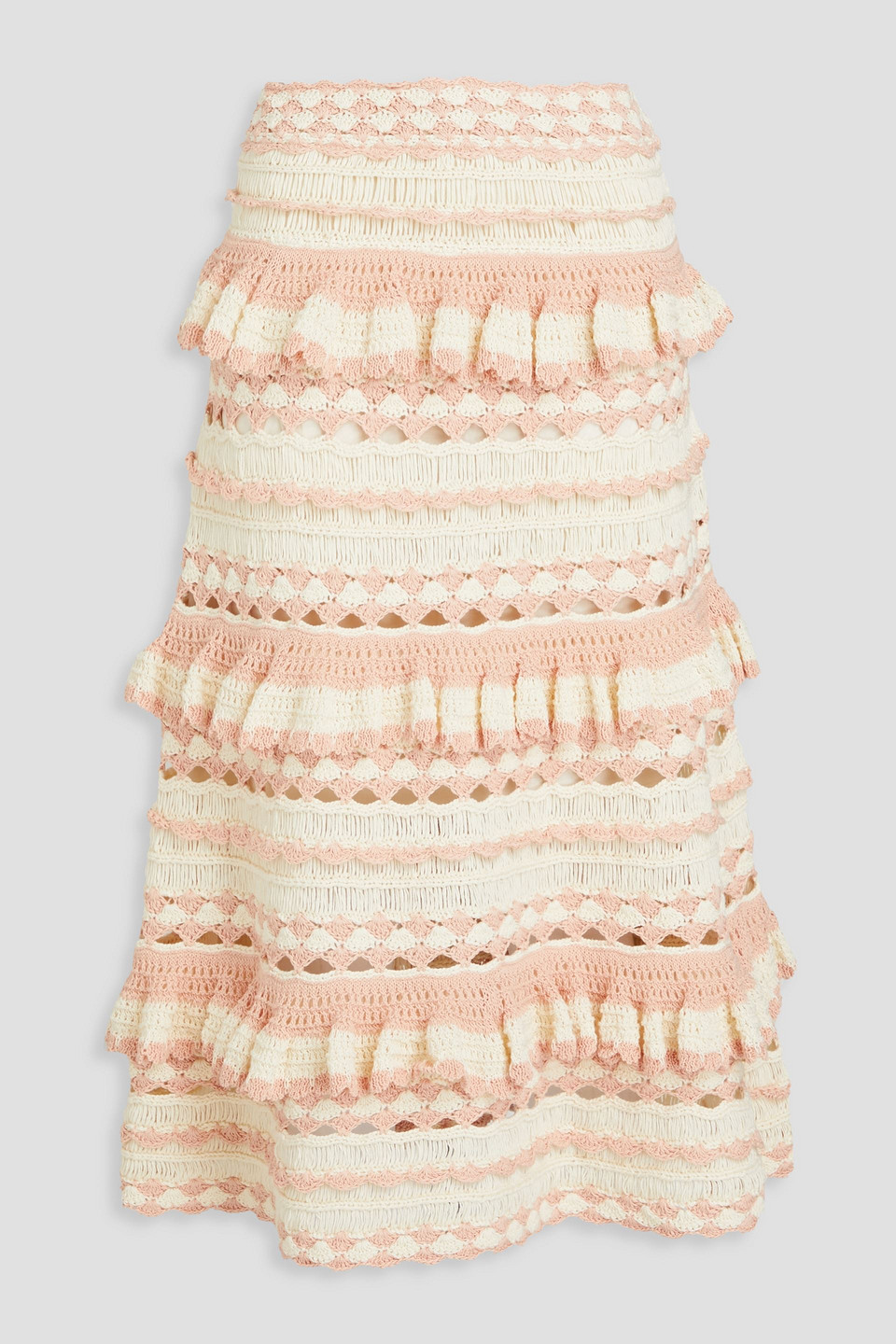 Shop Zimmermann Tiered Crocheted Cotton Midi Skirt In Cream