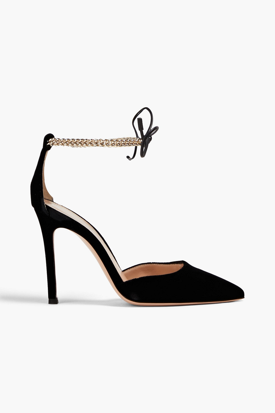 Leather-trimmed velvet pumps