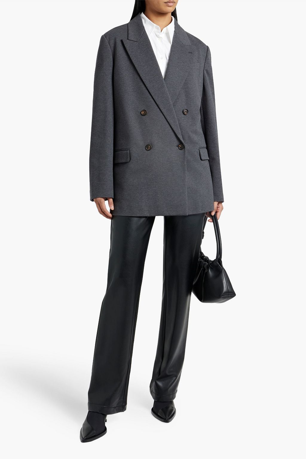 BRUNELLO CUCINELLI Double-breasted bead-embellished cotton-blend jersey blazer