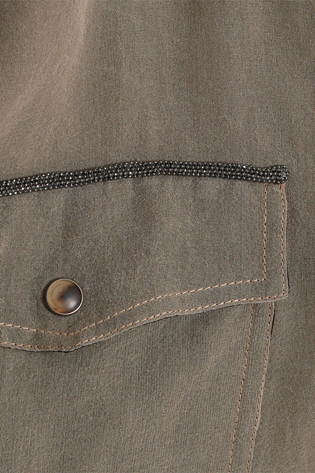 BRUNELLO CUCINELLI قميص مصنوع من حرير الأورغنزا مزين بالخرز