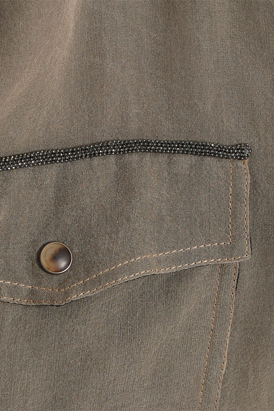 Brunello Cucinelli Bead-embellished Silk-organza Shirt In Taupe