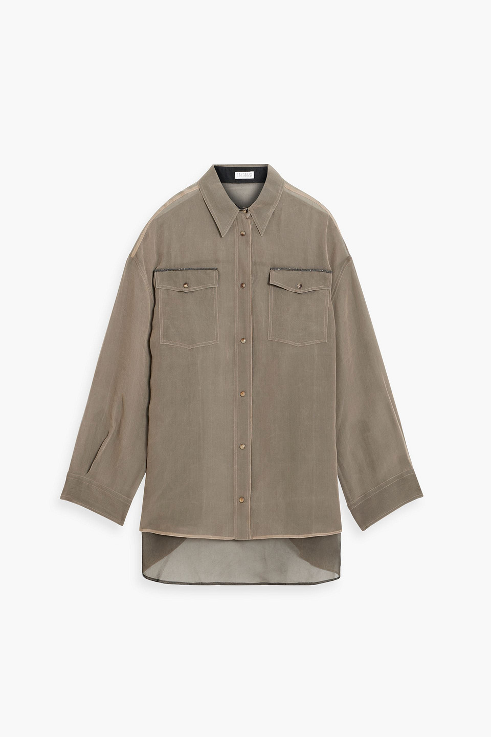 Brunello Cucinelli Bead-embellished Silk-organza Shirt In Taupe