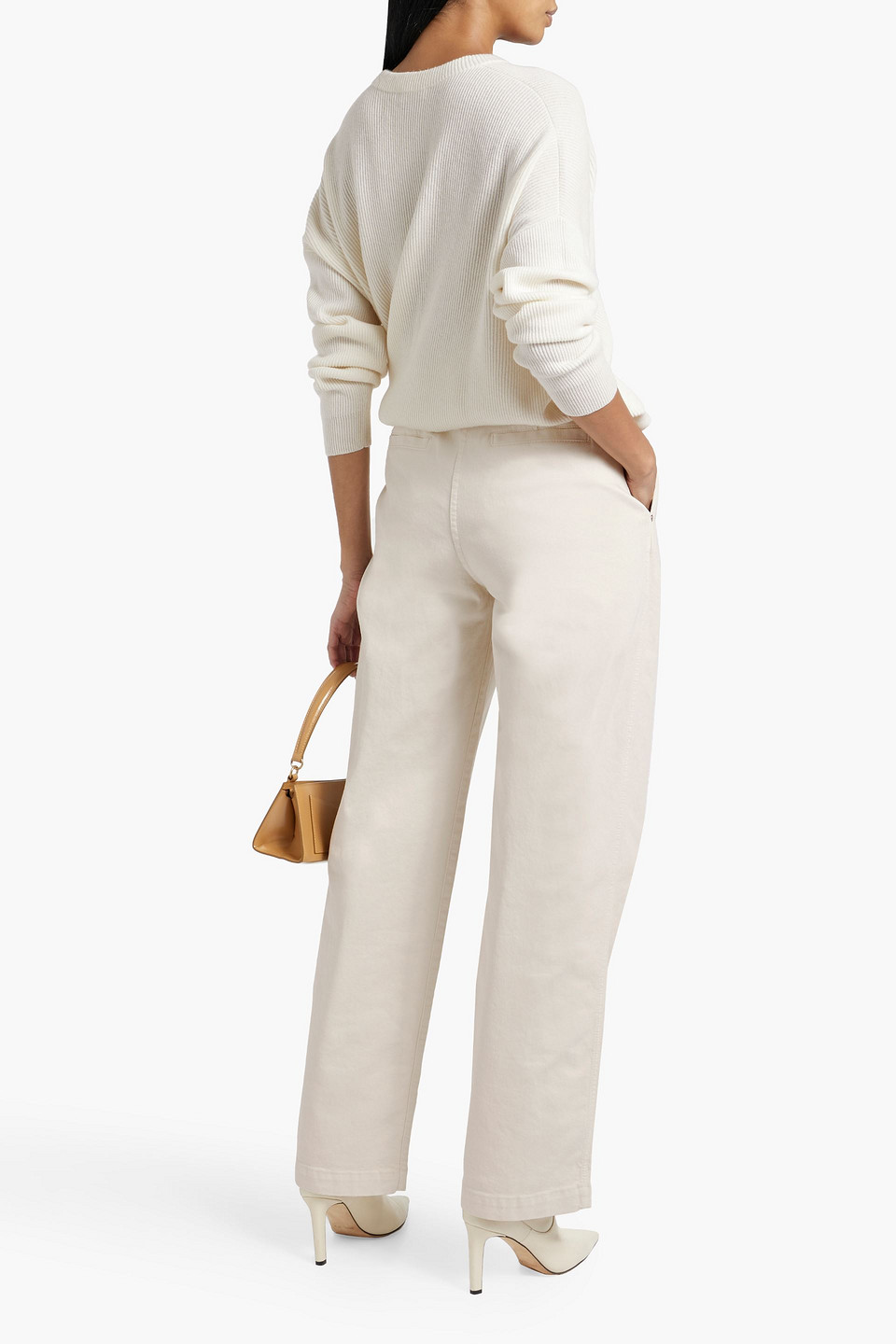 Shop Brunello Cucinelli Pleated High-rise Straight-leg Jeans In Ecru