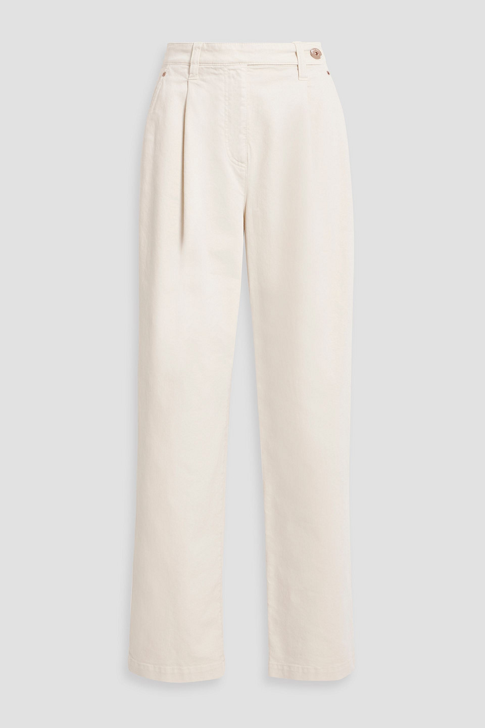 Pleated high-rise straight-leg jeans