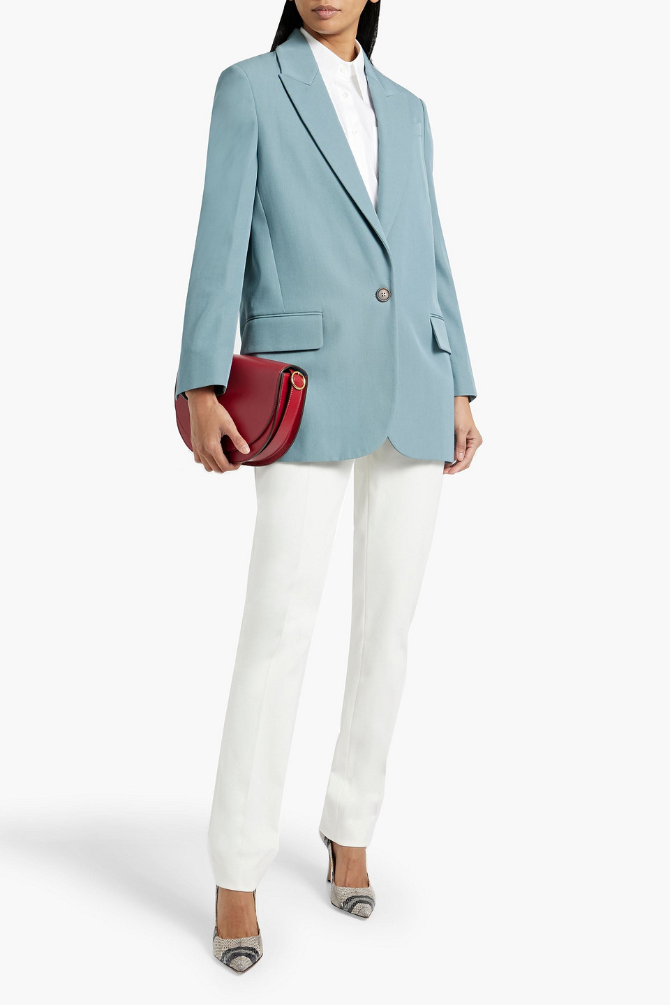 Shop Brunello Cucinelli Wool And Cotton-blend Twill Blazer In Sky Blue