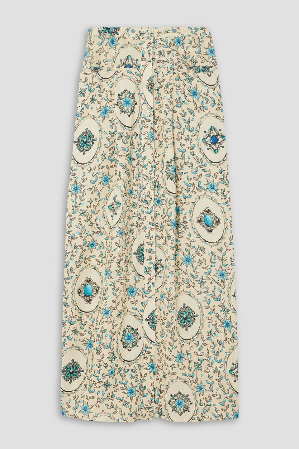 Agua By Agua Bendita Embellished Printed Linen Maxi Skirt In White