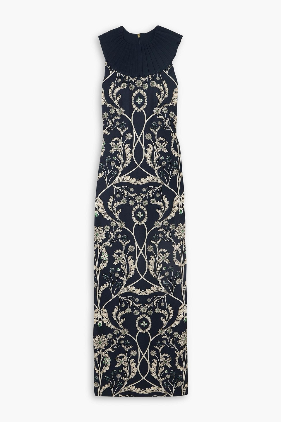 agua by agua bendita - espinela embellished pleated printed twill maxi dress - blue - xs