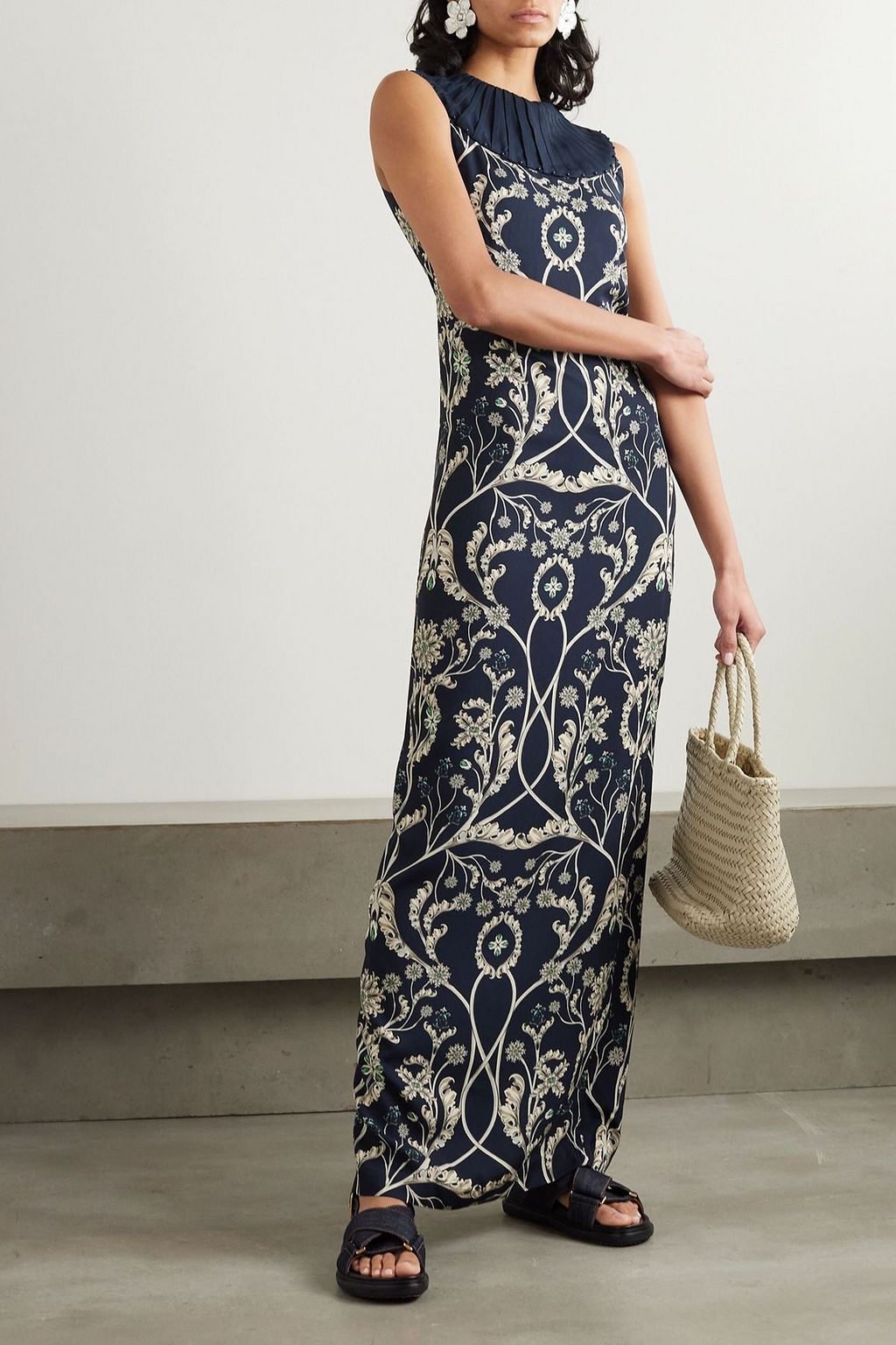 AGUA BY AGUA BENDITA Plissiertes Maxikleid „Espinela“ aus Twill mit Print und Verzierung