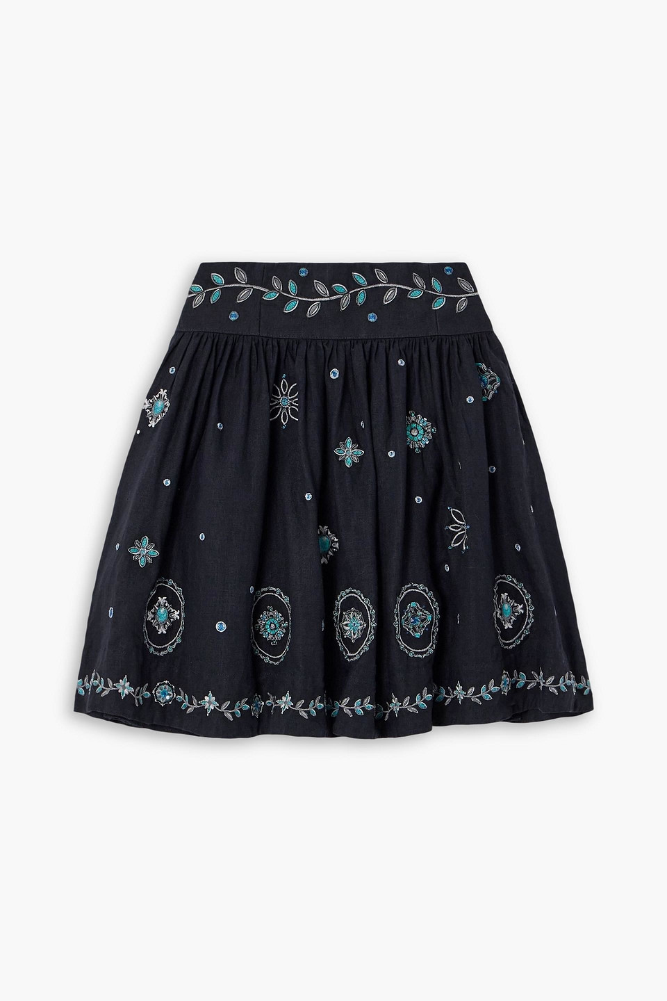 Agua By Agua Bendita Nori Relicario Embroidered Linen Mini Skirt In Blue