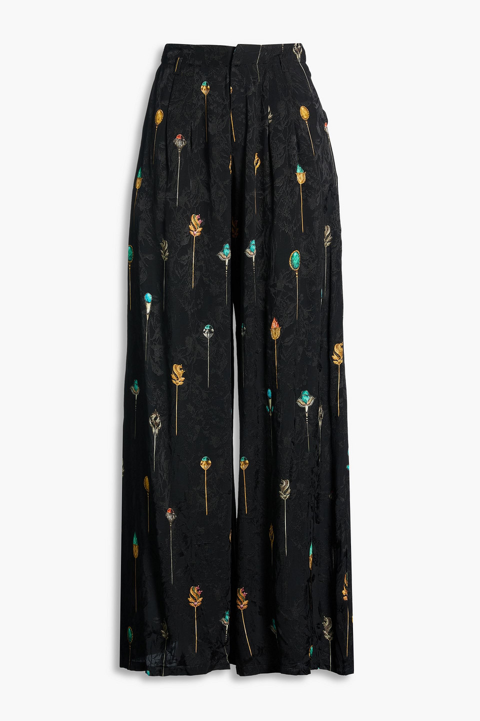 agua by agua bendita - piñon ornamento printed jacquard wide-leg pants - blue - xs