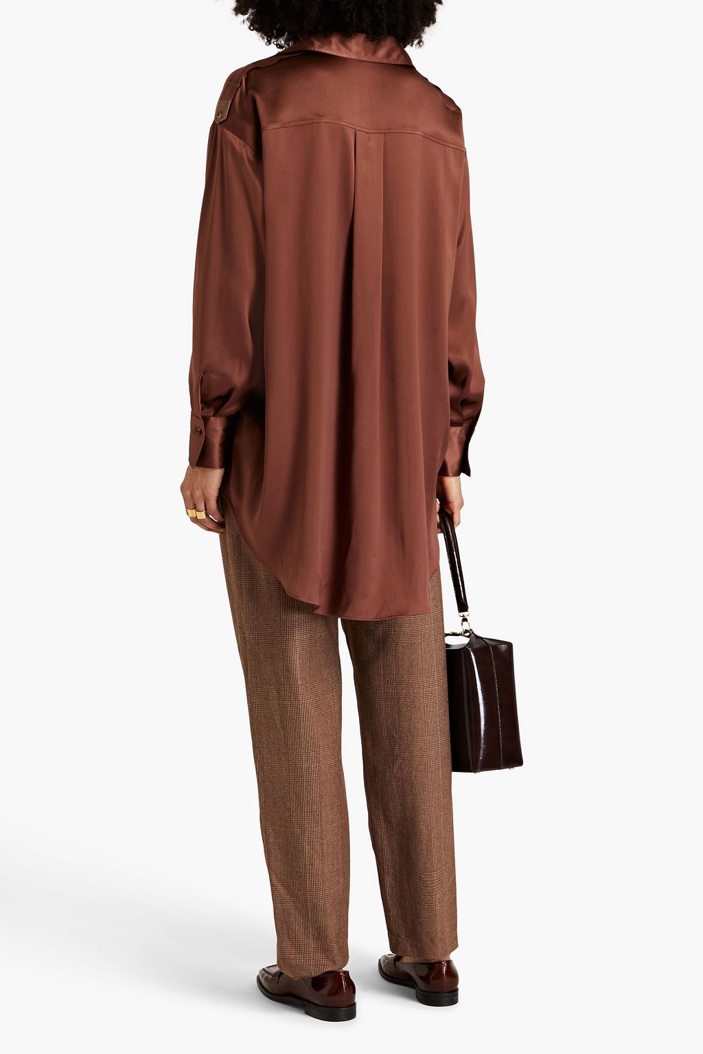BRUNELLO CUCINELLI Bead-embellished stretch-silk satin shirt