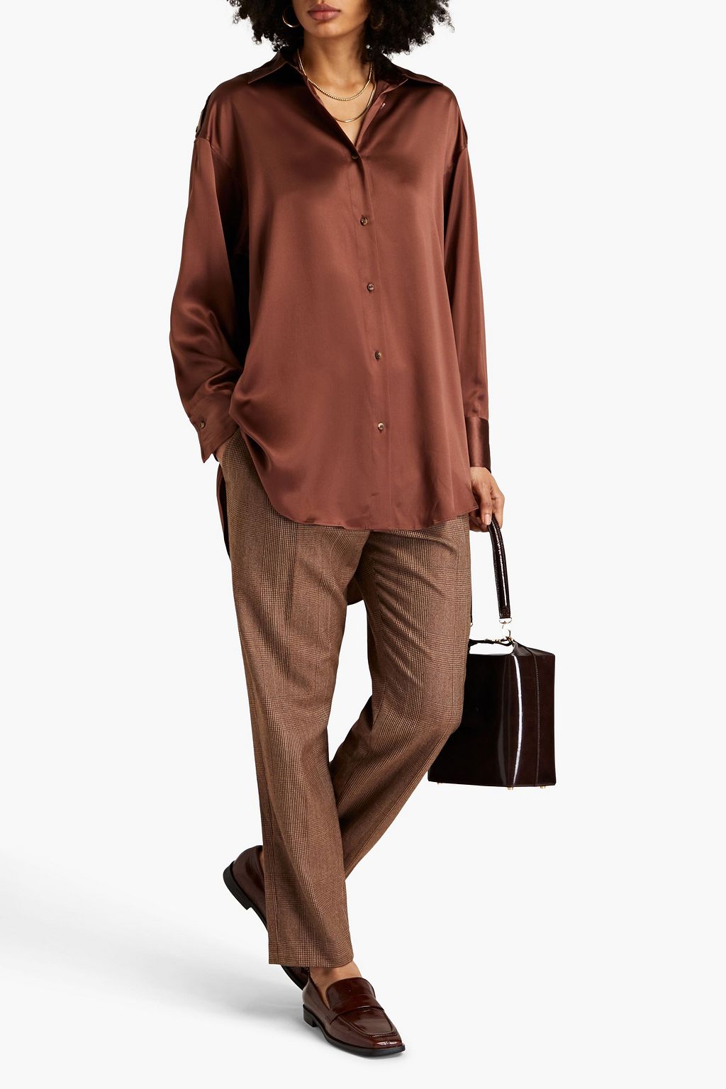 BRUNELLO CUCINELLI Bead-embellished stretch-silk satin shirt