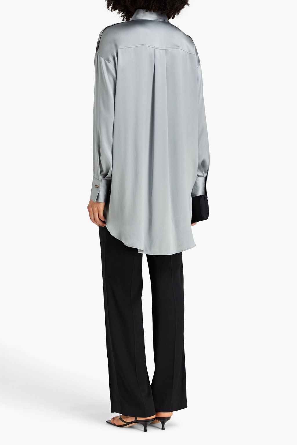 BRUNELLO CUCINELLI Bead-embellished stretch-silk satin shirt