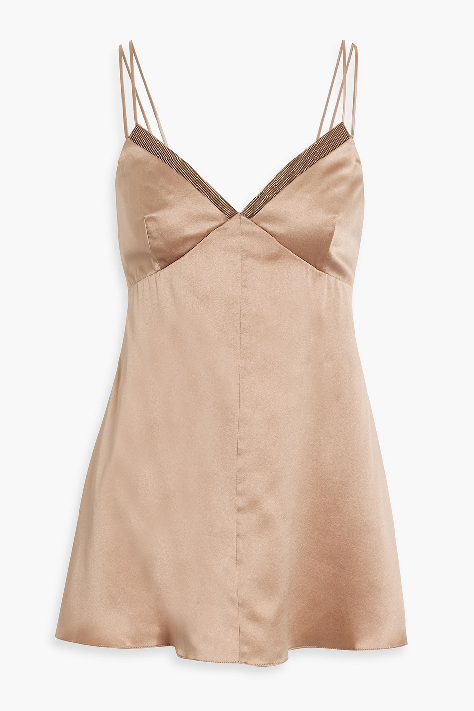 Brunello Cucinelli Bead-embellished Silk-blend Satin Camisole In Neutral