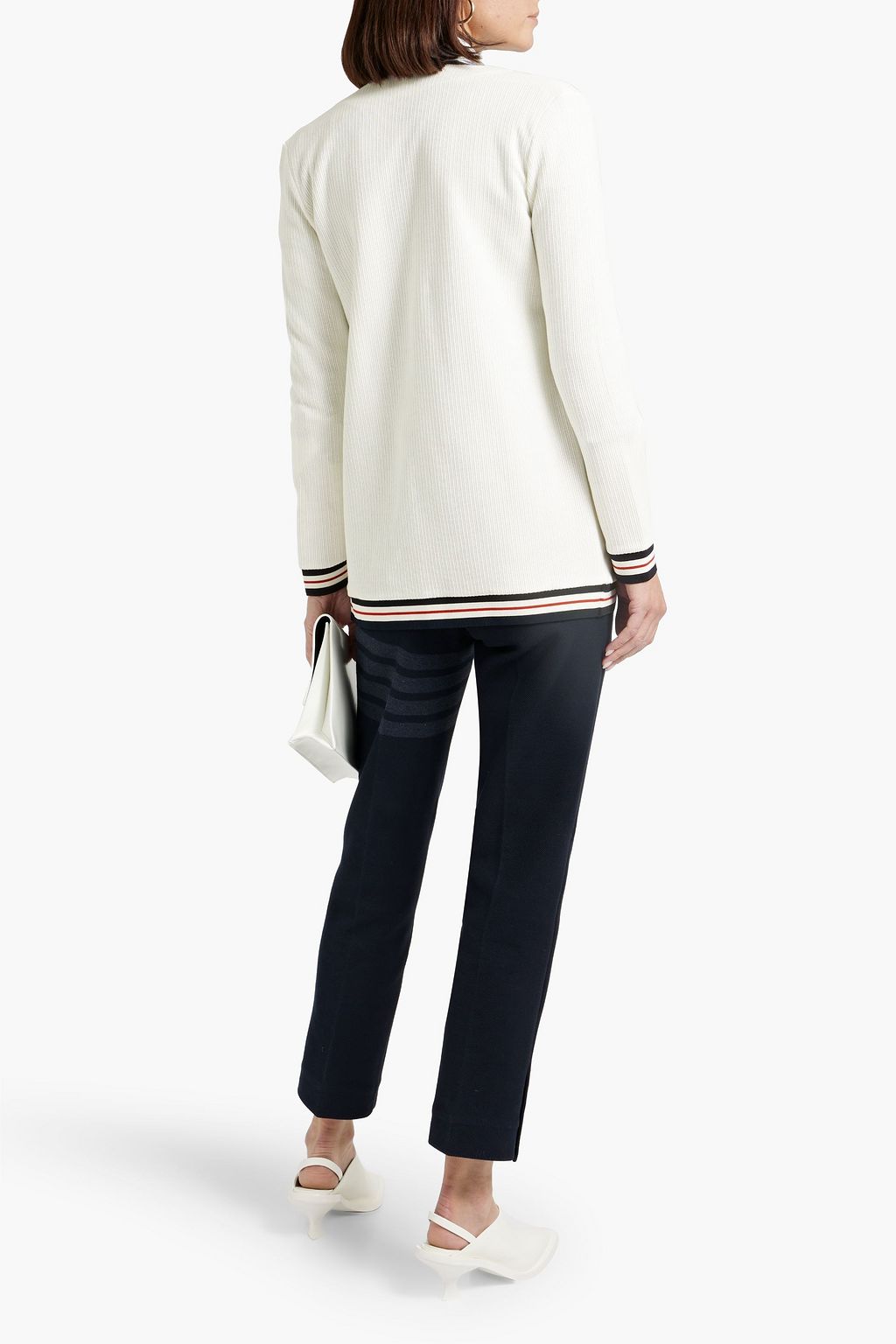 THOM BROWNE Striped ribbed cotton cardigan