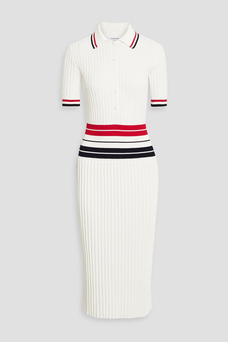 Thom Browne Ribbed Striped Cotton-blend Midi Shirt Dress In White | ModeSens Thom Browne Ribbed Striped Cotton-blend Midi Shirt Dress In White | ModeSens