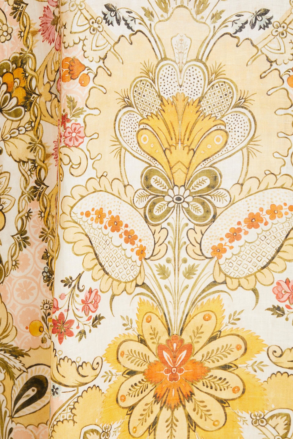 Zimmermann Embroidered Printed Linen Kaftan In Mustard