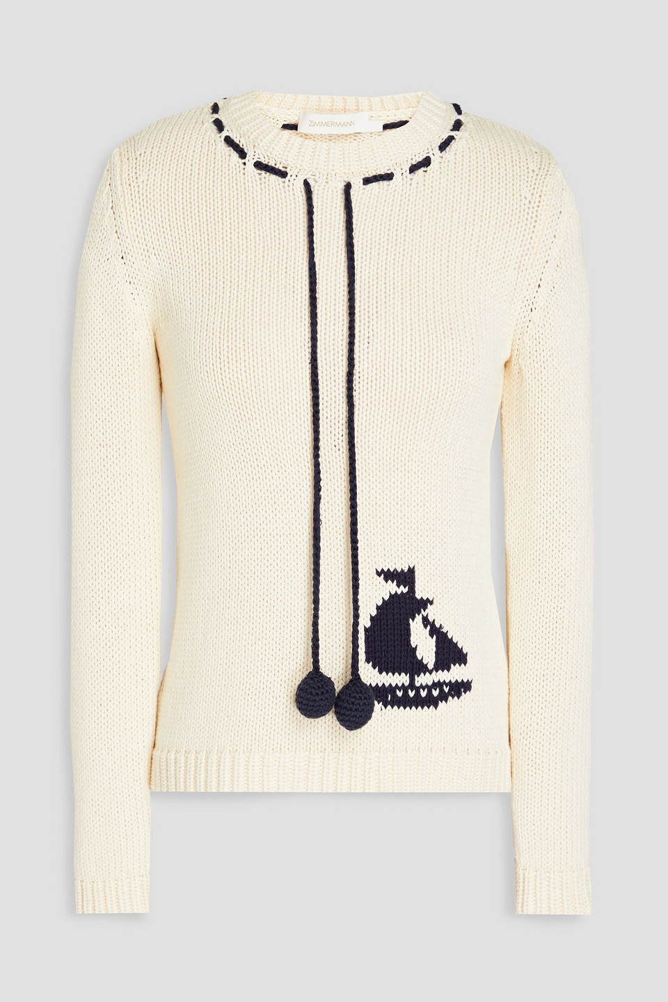 Zimmermann Intarsia Cotton Jumper In Ecru
