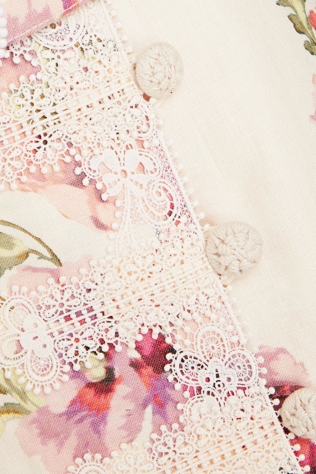ZIMMERMANN Lace-trimmed floral-print linen midi skirt