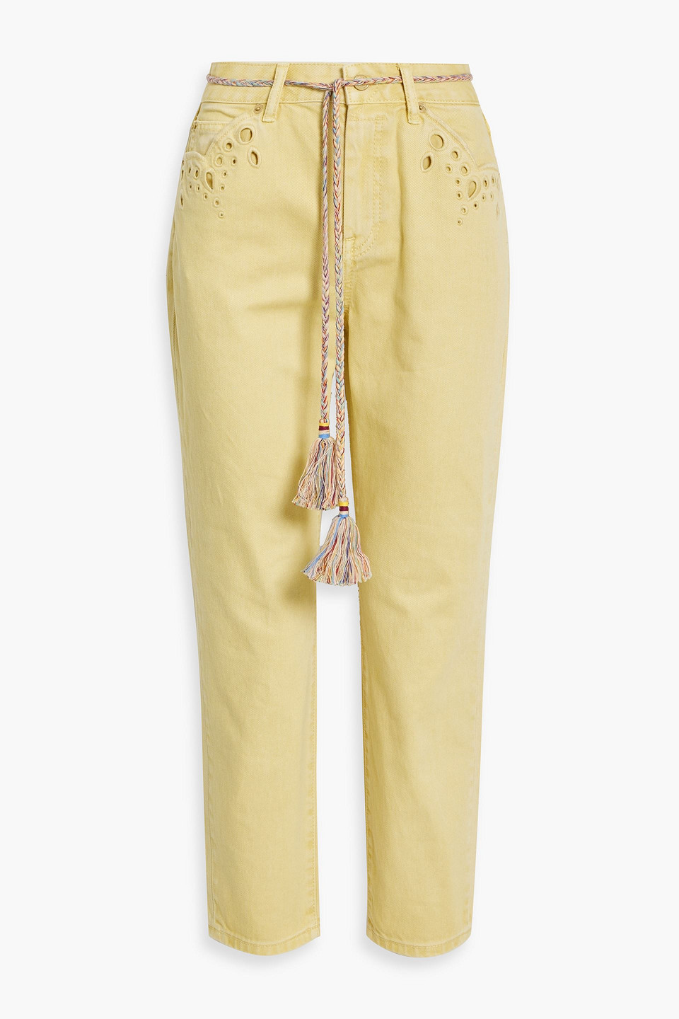 Zimmermann - Cropped broderie anglaise-trimmed mid-rise tapered jeans - Yellow - 24