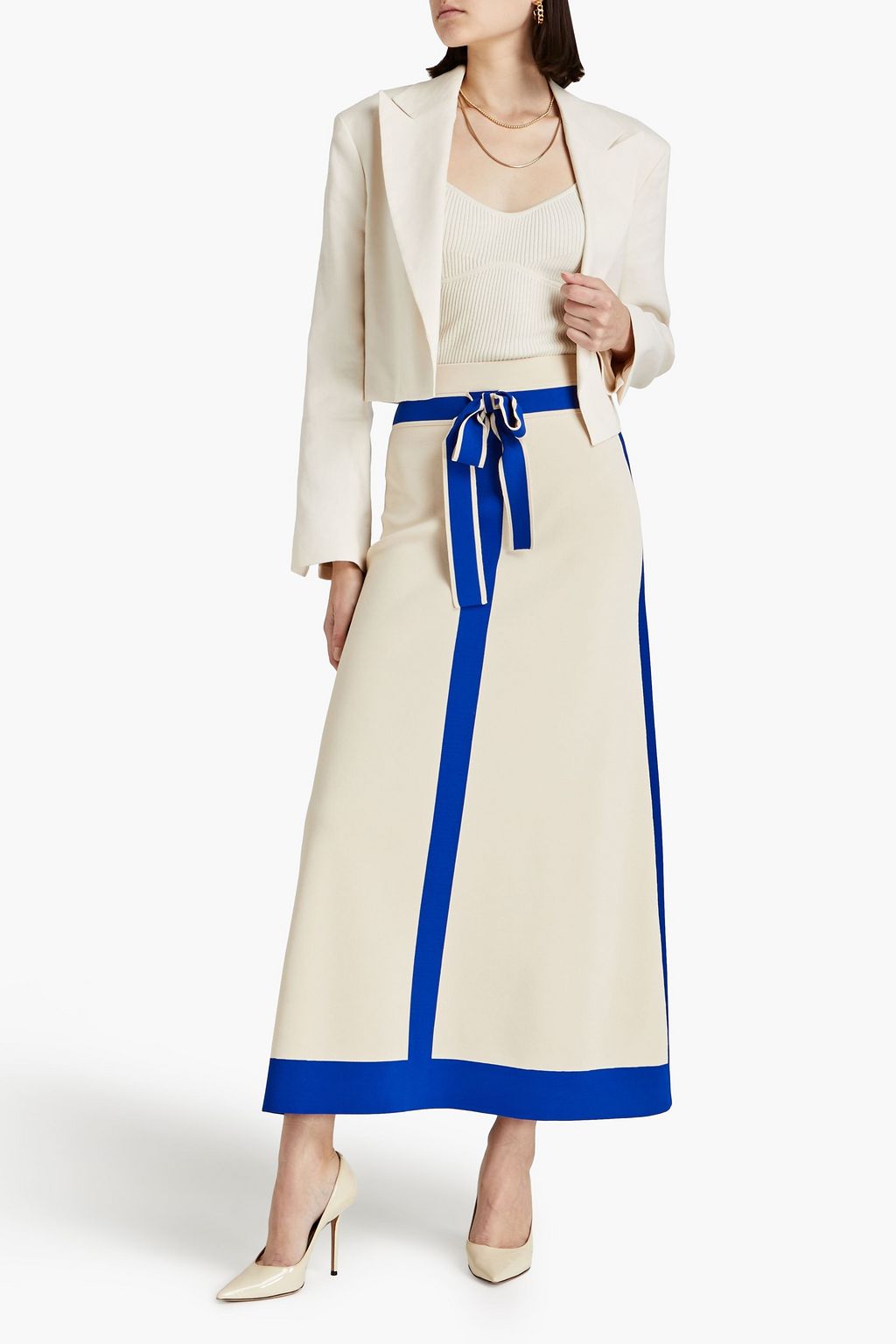 ZIMMERMANN Bow-detailed knitted maxi skirt