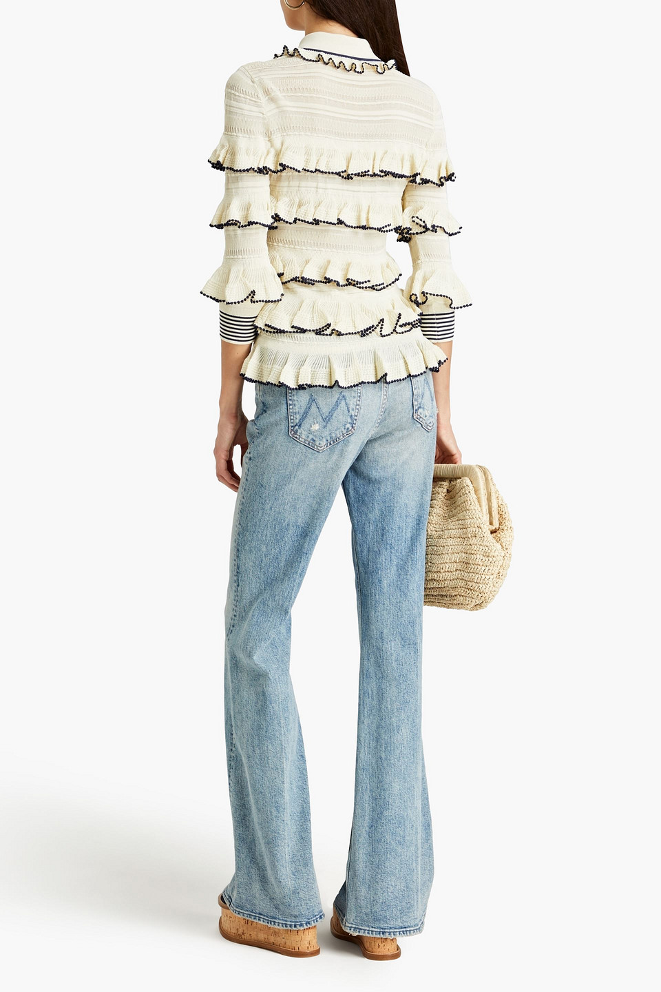 Zimmermann Ruffled Crochet-knit Polo Sweater In Creme