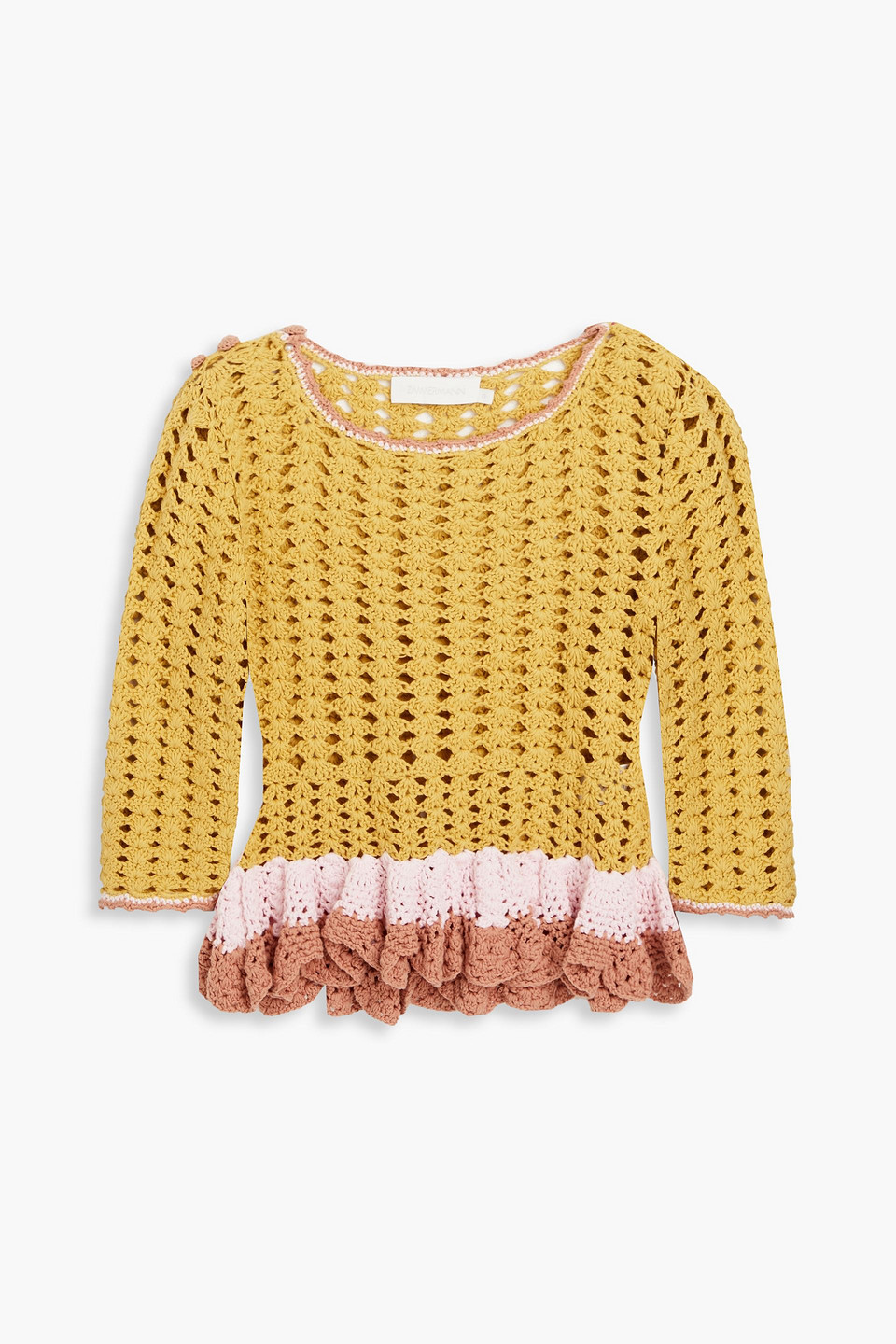 Zimmermann - Ruffled crocheted cotton sweater - Yellow - 2