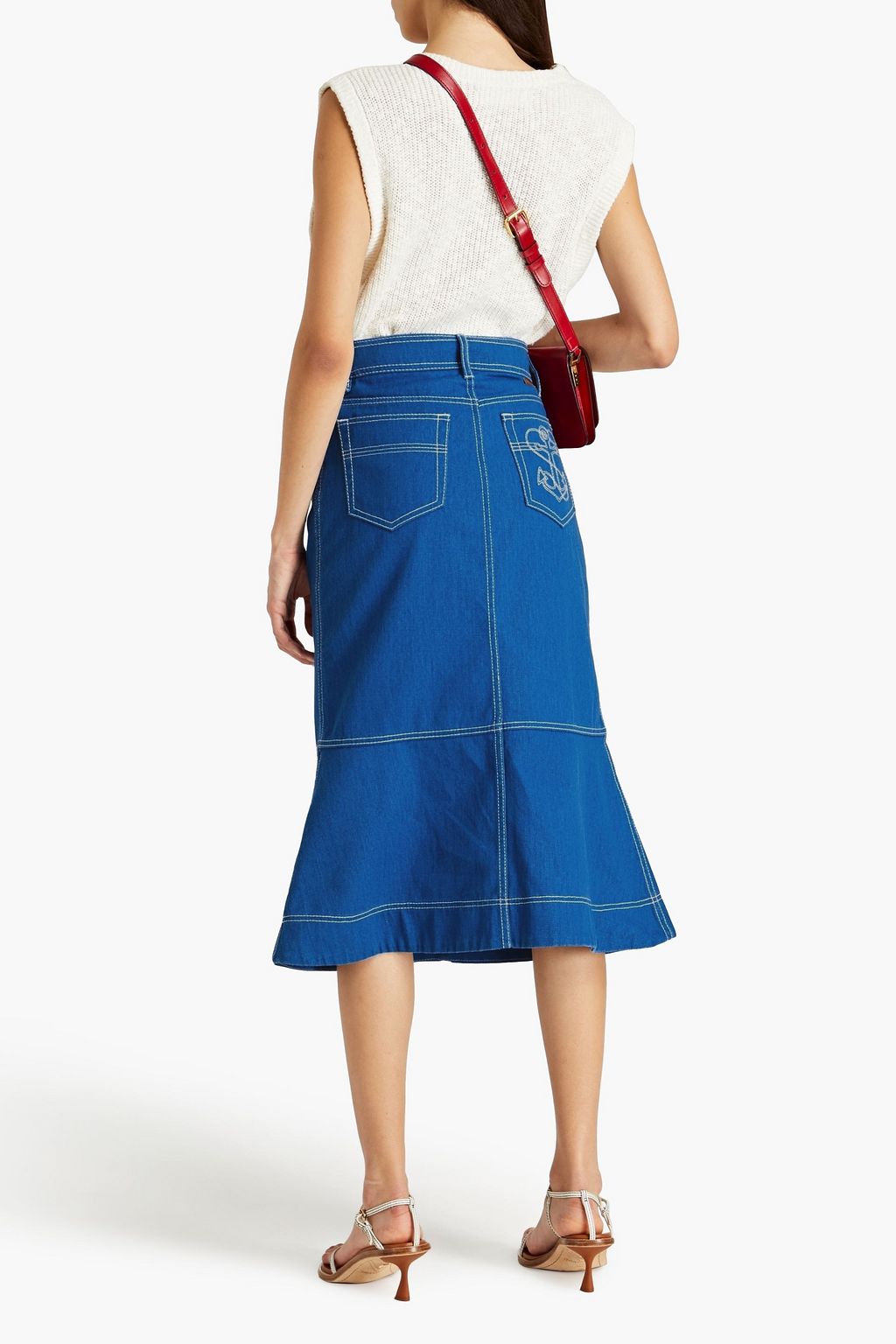 ZIMMERMANN Embroidered denim midi skirt