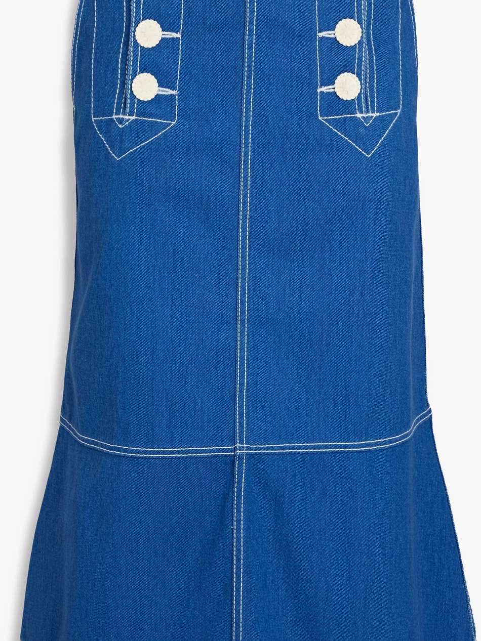 embroidered denim midi skirt