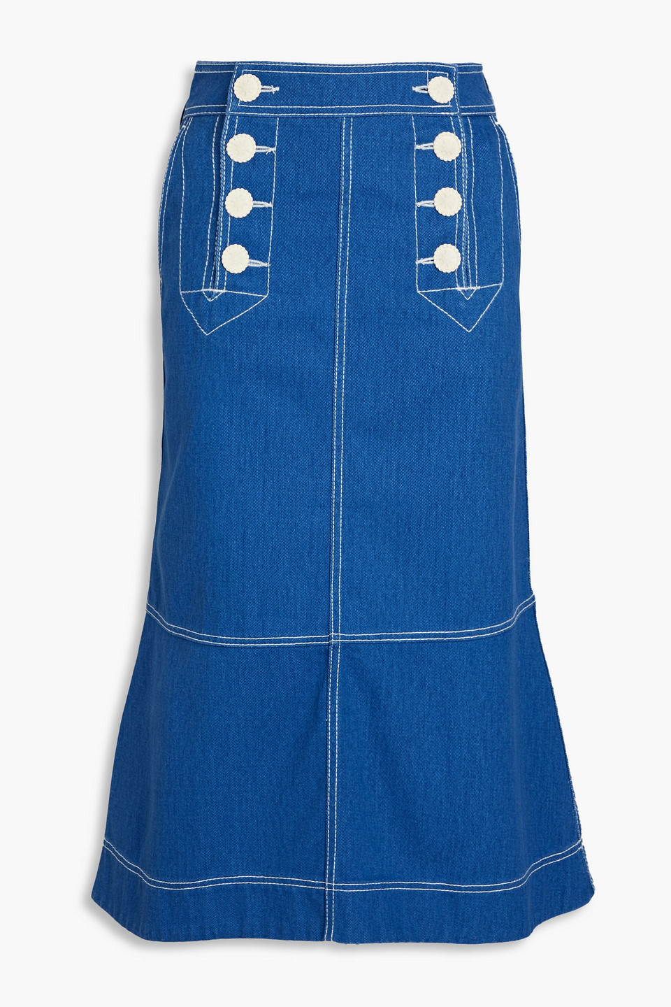 Zimmermann Midirock Aus Denim Mit Stickereien In Hellblau