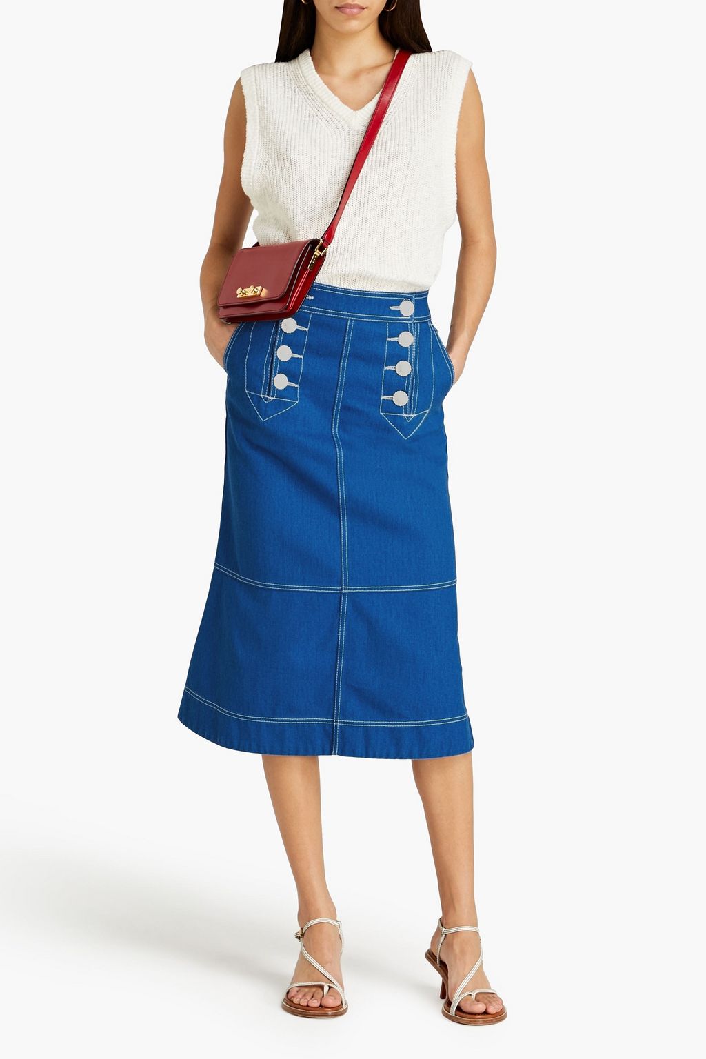ZIMMERMANN Embroidered denim midi skirt