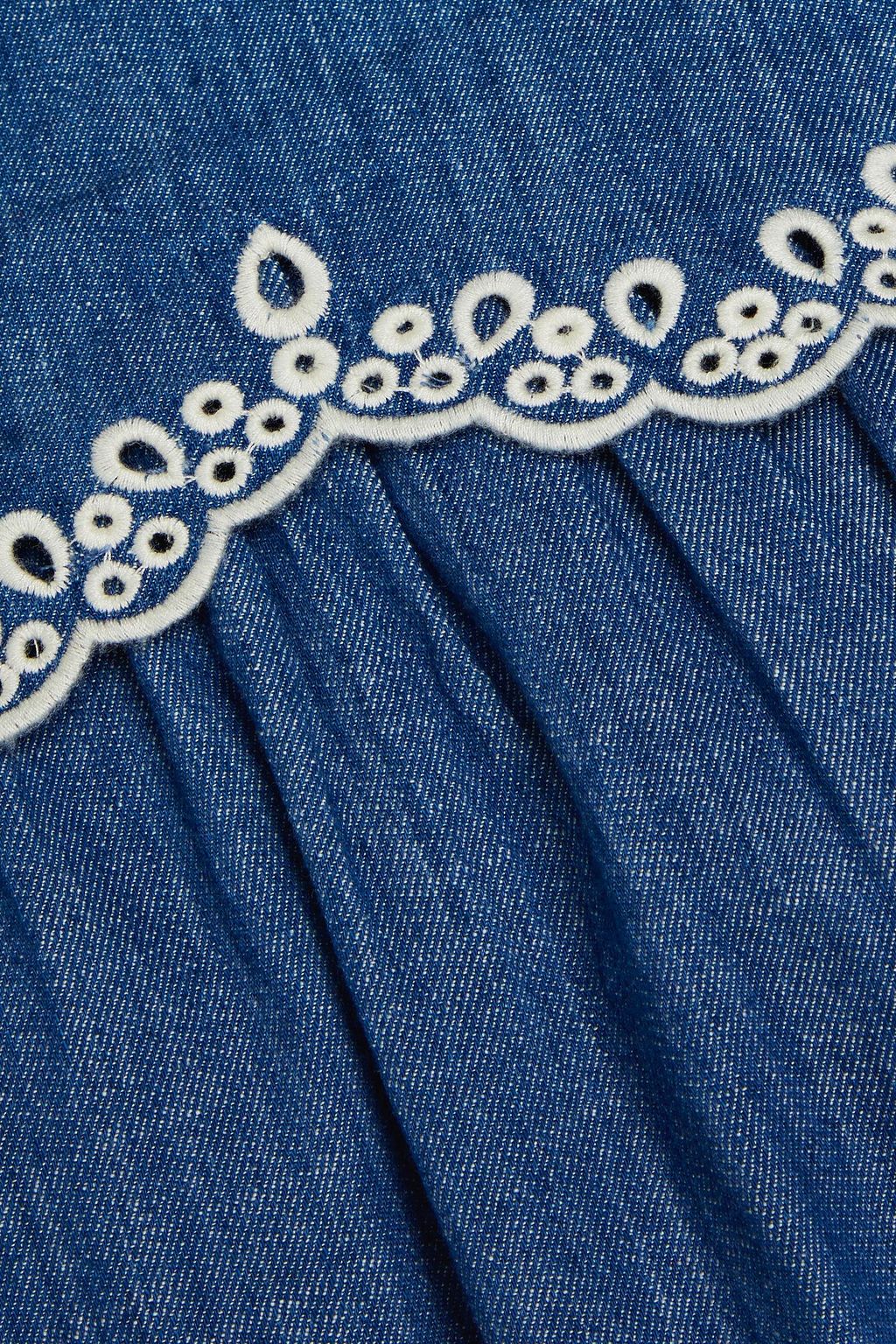 ZIMMERMANN Broderie anglaise-trimmed denim mini dress