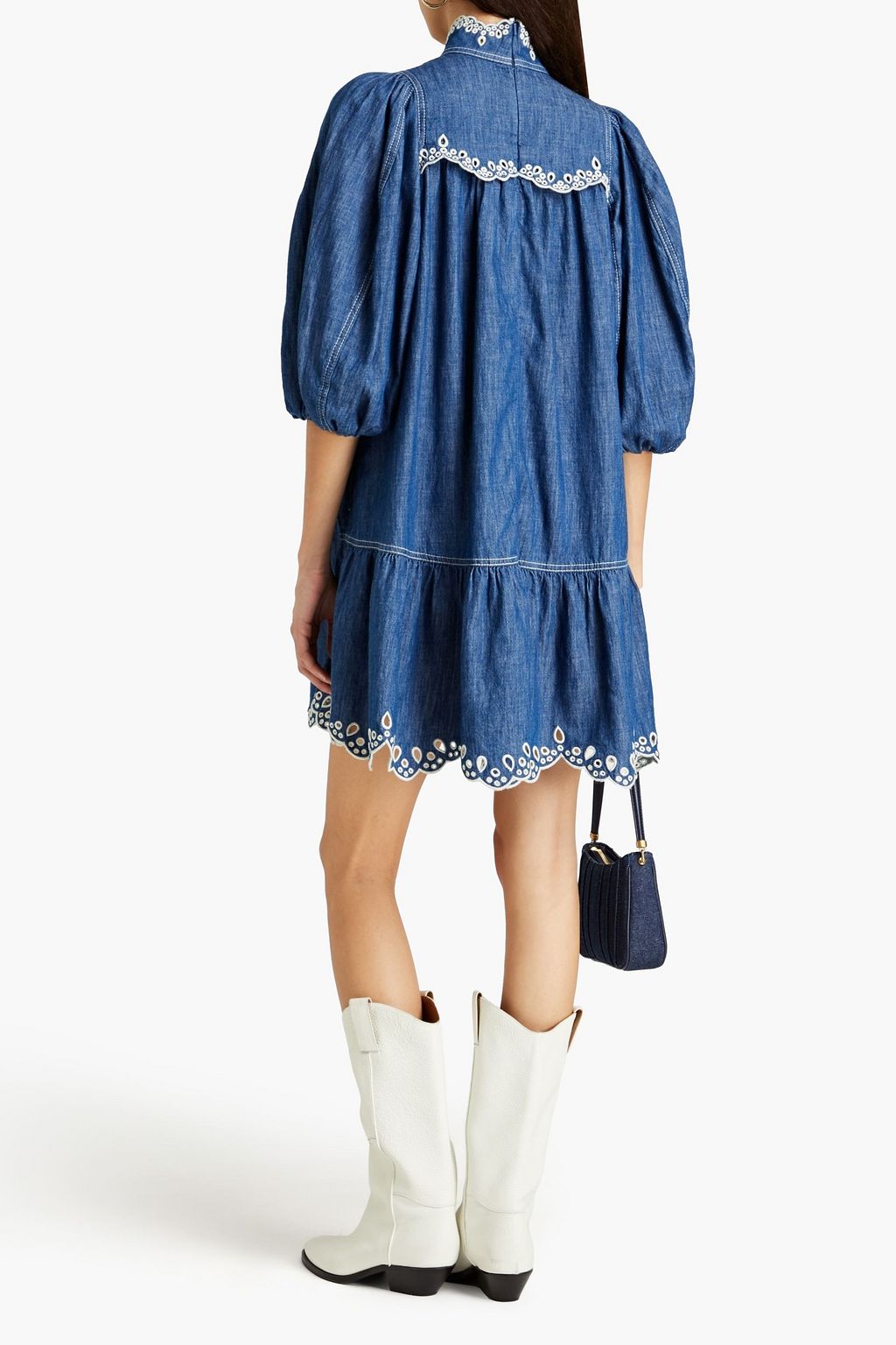 ZIMMERMANN Broderie anglaise-trimmed denim mini dress
