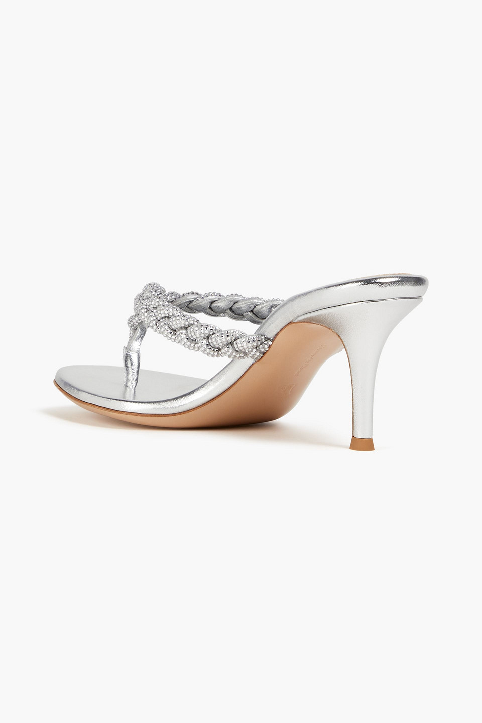 Shop Gianvito Rossi Tropea Braided Metallic Suede Sandals In Silver