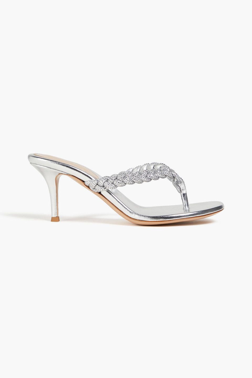 Gianvito Rossi Mules Aus Metallic-veloursleder Mit Kristallverzierung In Silver