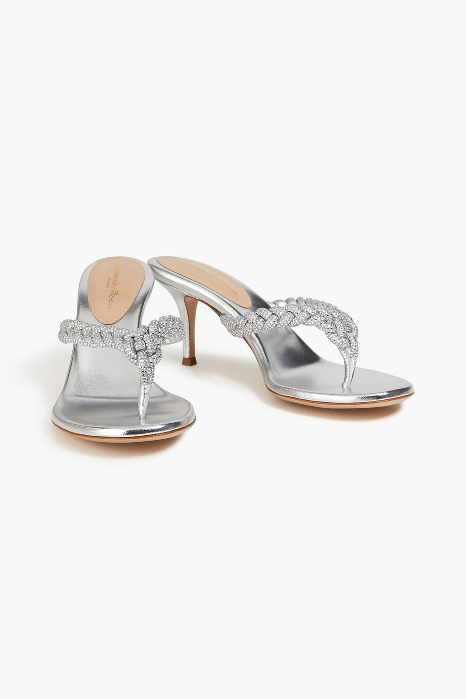 Shop Gianvito Rossi Tropea Braided Metallic Suede Sandals In Silver