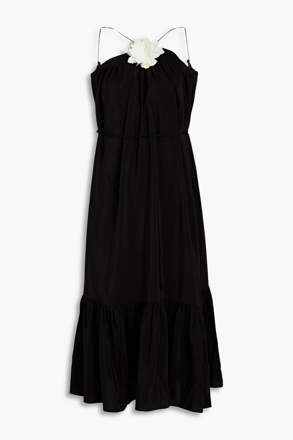 Zimmermann Off-the-shoulder Tiered Silk Crepe De Chine Midi Dress In Schwarz