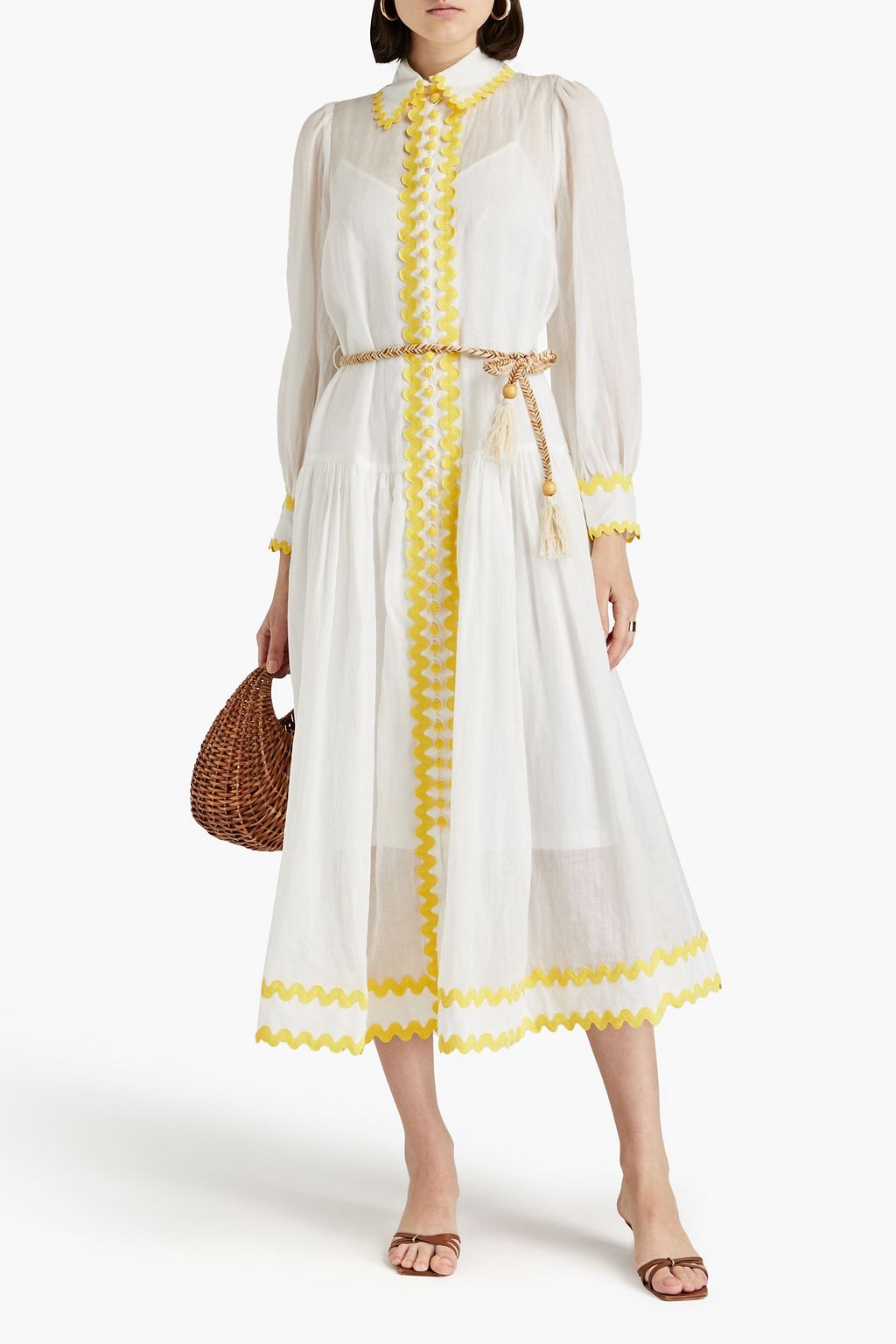ZIMMERMANN Belted ramie midi dress