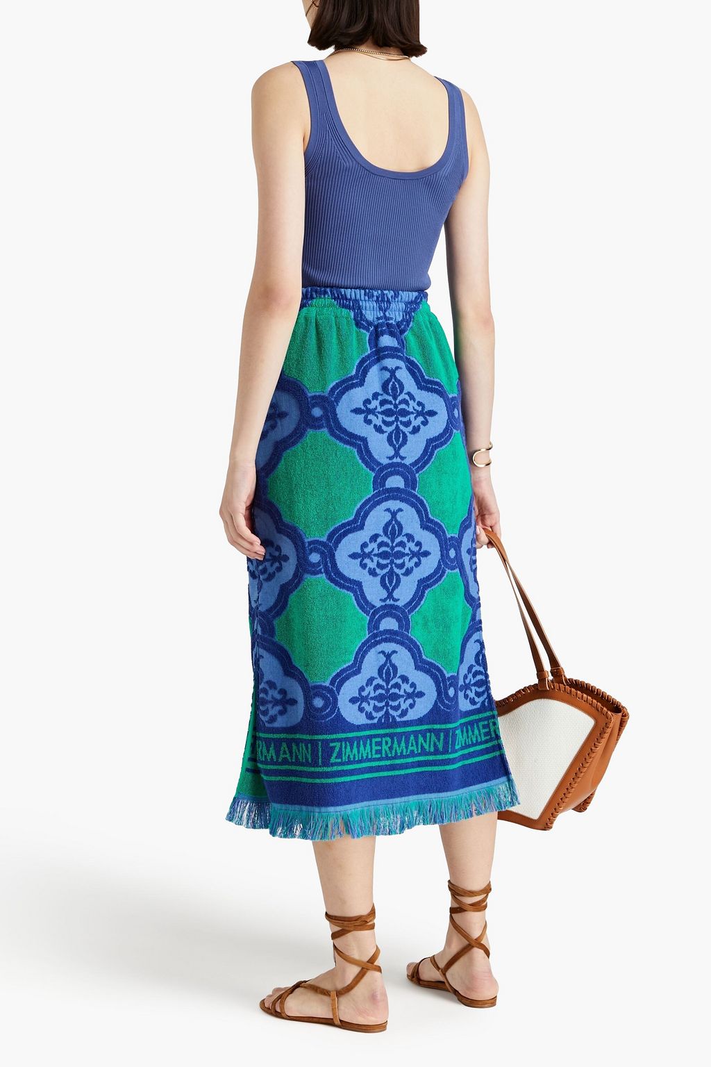 ZIMMERMANN Fringed cotton-terry midi skirt