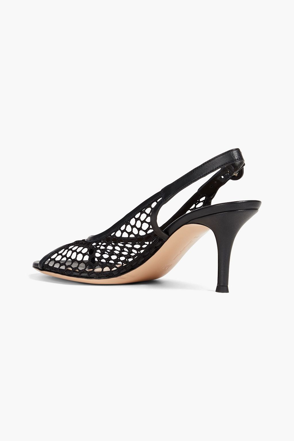GIANVITO ROSSI Fishnet and leather slingback sandals