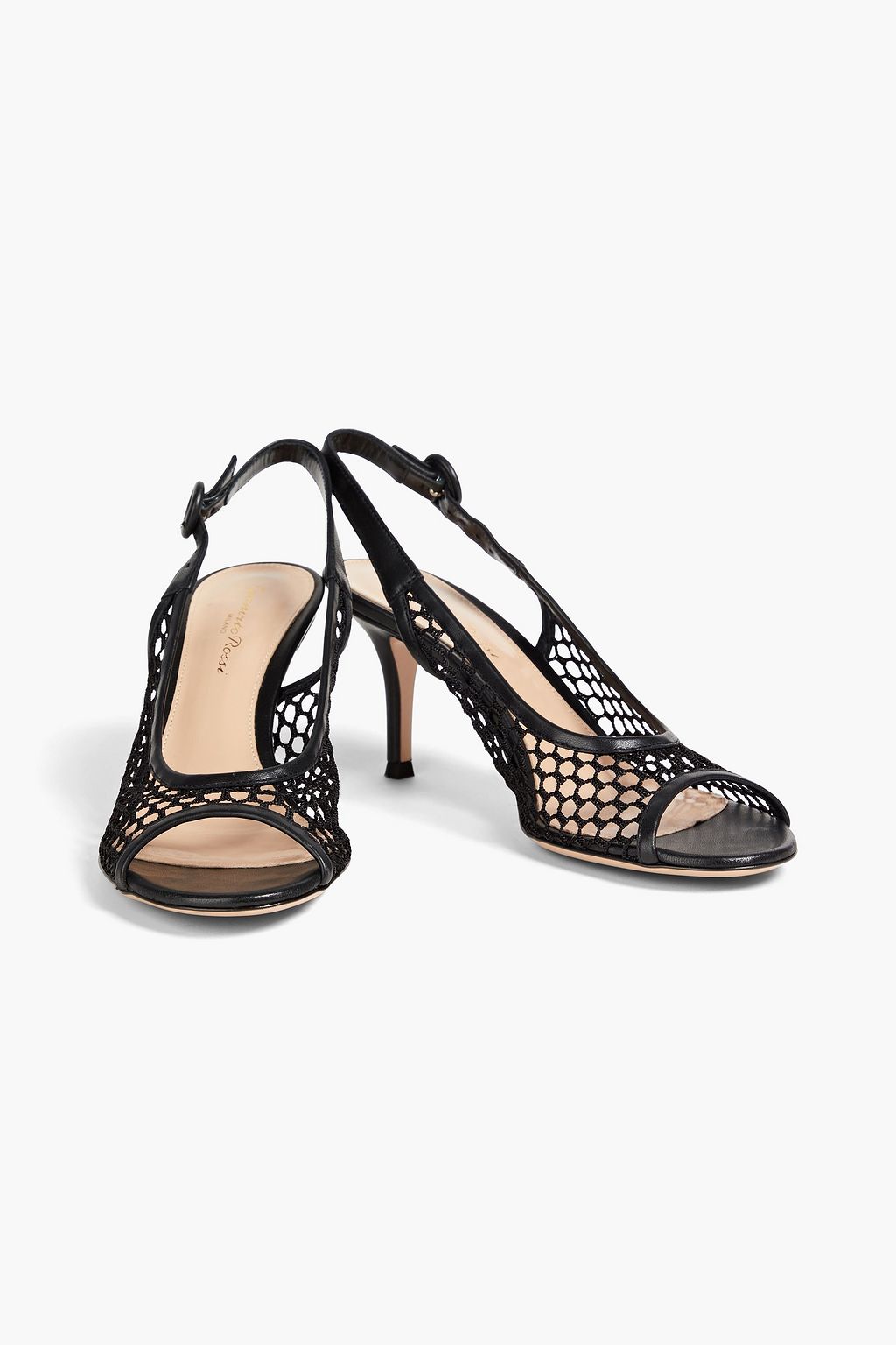 GIANVITO ROSSI Fishnet and leather slingback sandals