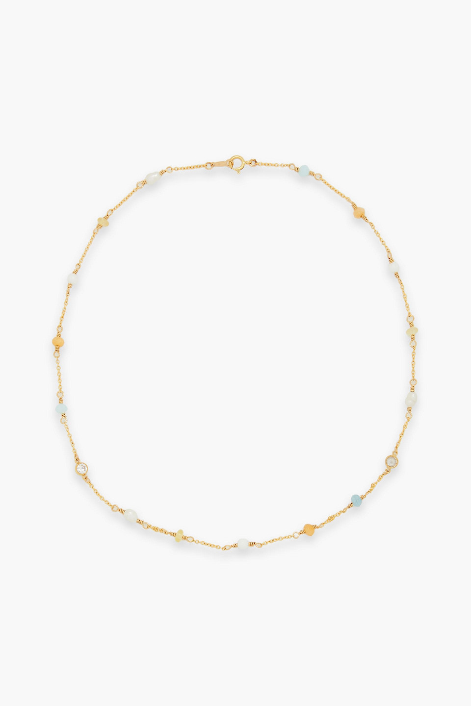 Gold-tone, faux pearl, stone and crystal necklace