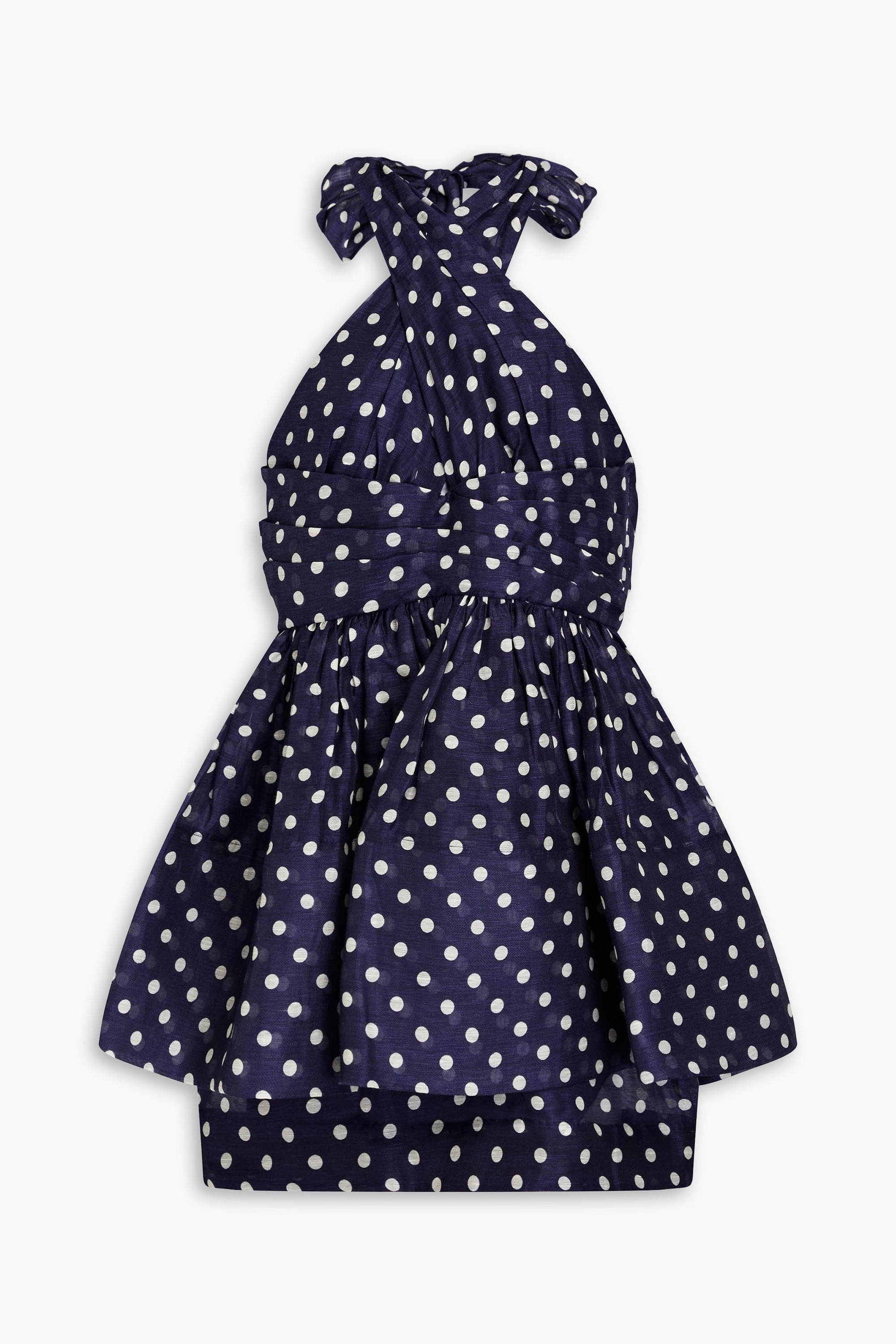 Zimmermann - Polka-dot linen and silk-blend peplum mini halter dress | Plush Zimmermann - Polka-dot linen and silk-blend peplum mini halter dress | Plush