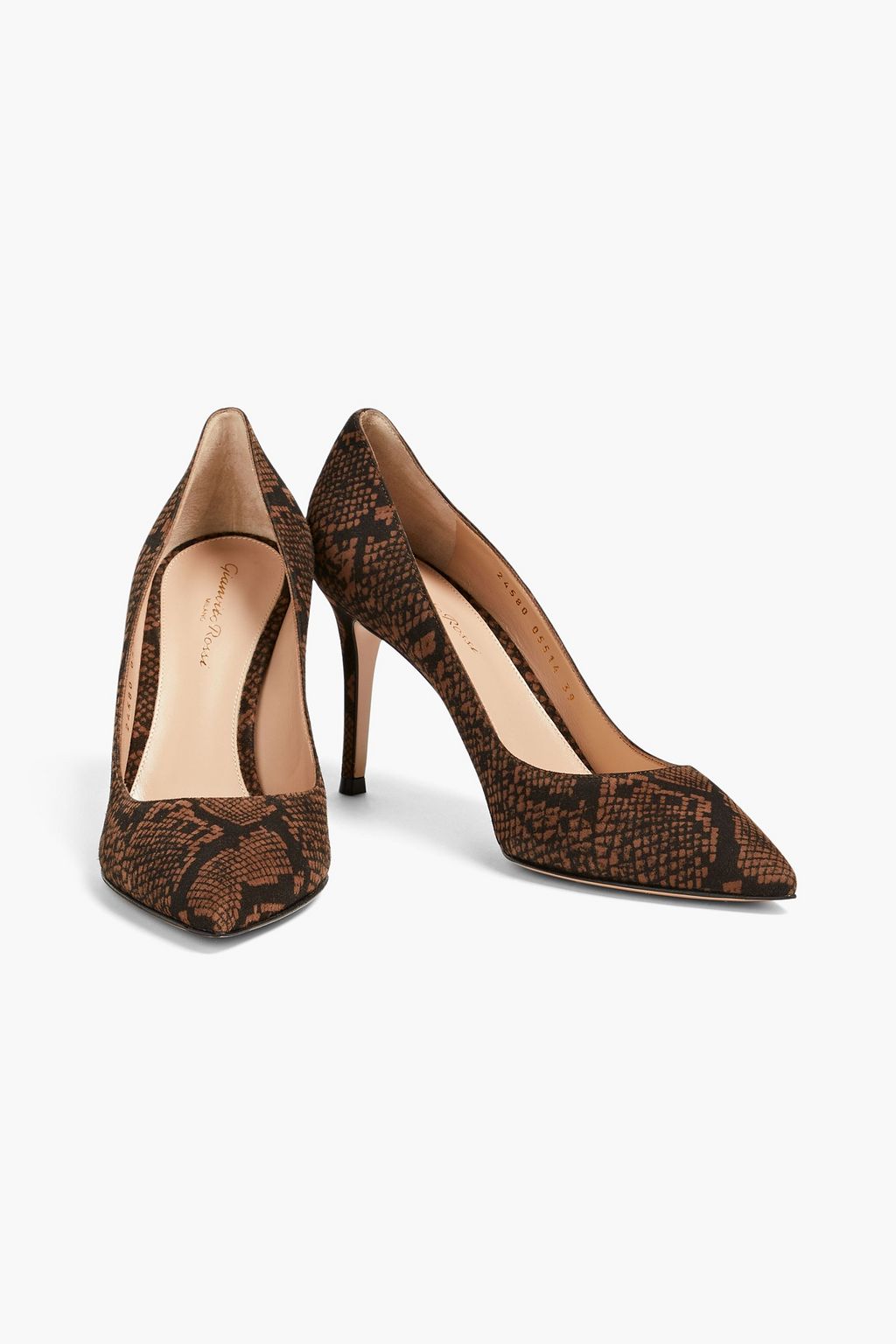 GIANVITO ROSSI Snakeprint suede pumps THE