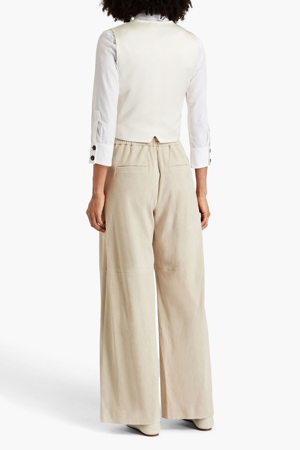 BRUNELLO CUCINELLI 스트레치 스웨이드 와이드 레그 팬츠