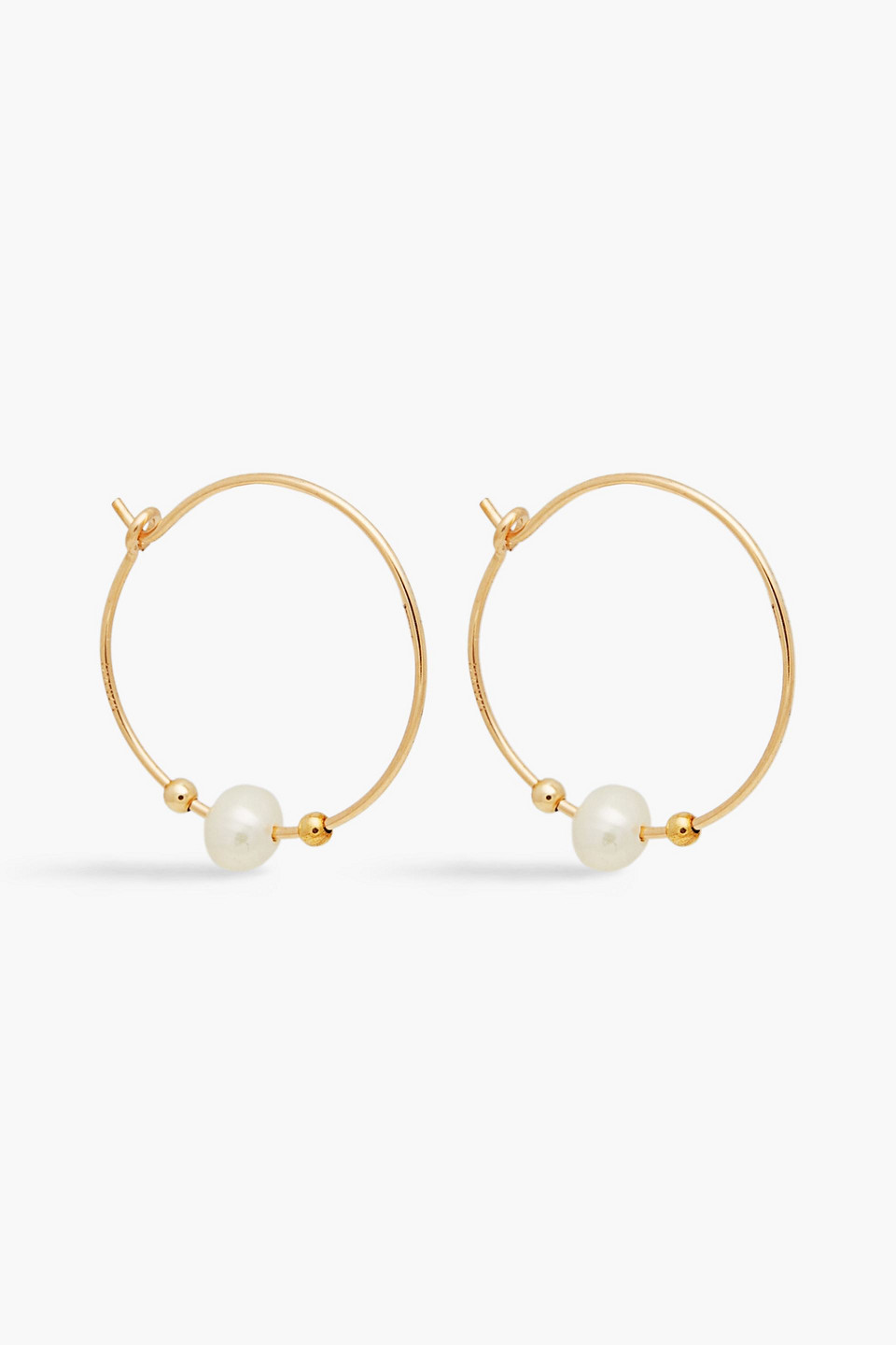 Gold-tone faux pearl hoop earrings